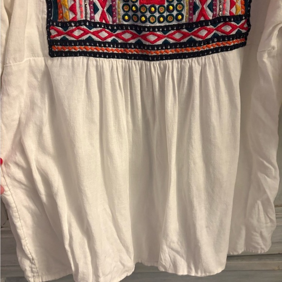 Anthropologie White Abigail Embroidered Blouse Babydoll Boho Flowy - Picture 7 of 11